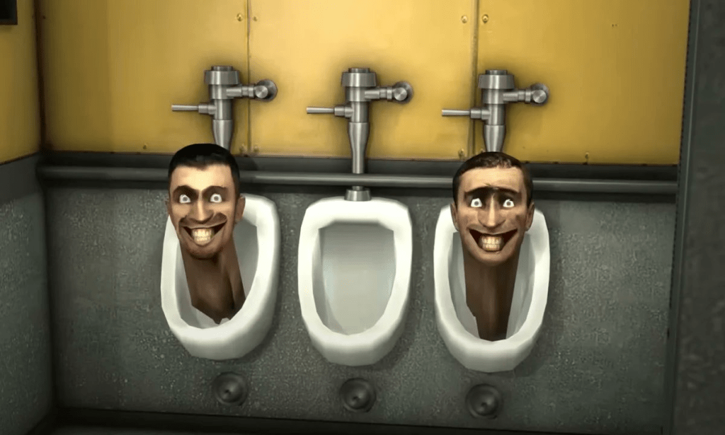 Heads emerging from a urinal in a *Skibidi Toilet* image, shared by ShiinaBR on Twitter announcing the *Fortnite* skins