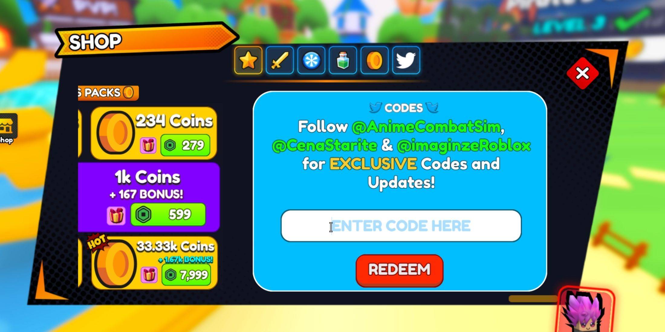 Rachatation des codes dans un simulateur de frappe d'anime