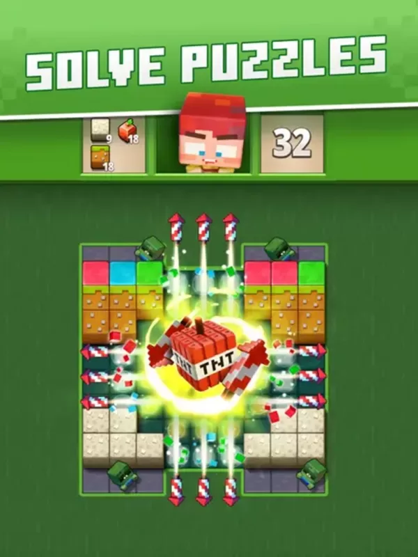 Ein Bild der Match-Three-Spielmechanik, gestaltet im Stil des beliebten Überlebens-Sammel-Spiels Minecraft.