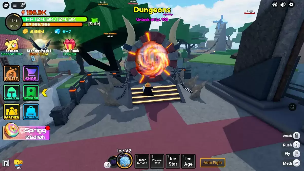 애니메이션 과일에서 던전 포털의 위치를 ​​보여주는 선수