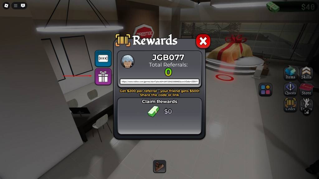 Un joueur interagissant avec le menu de code dans Blockspin