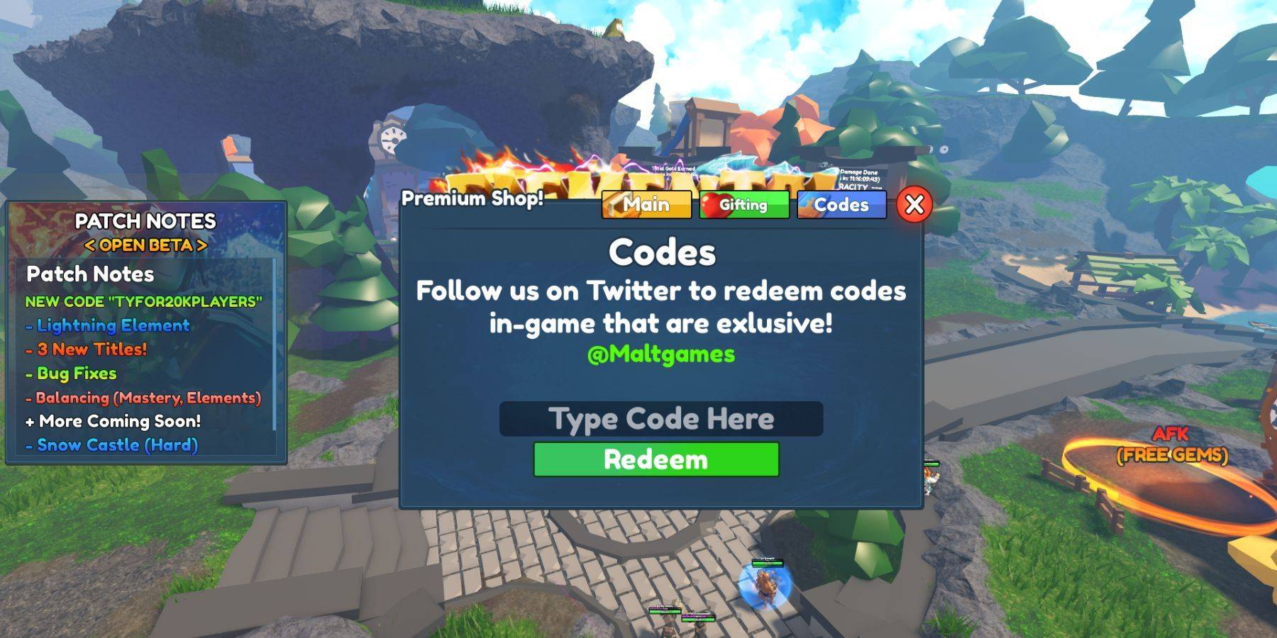 Image: Code Redemption Menu
