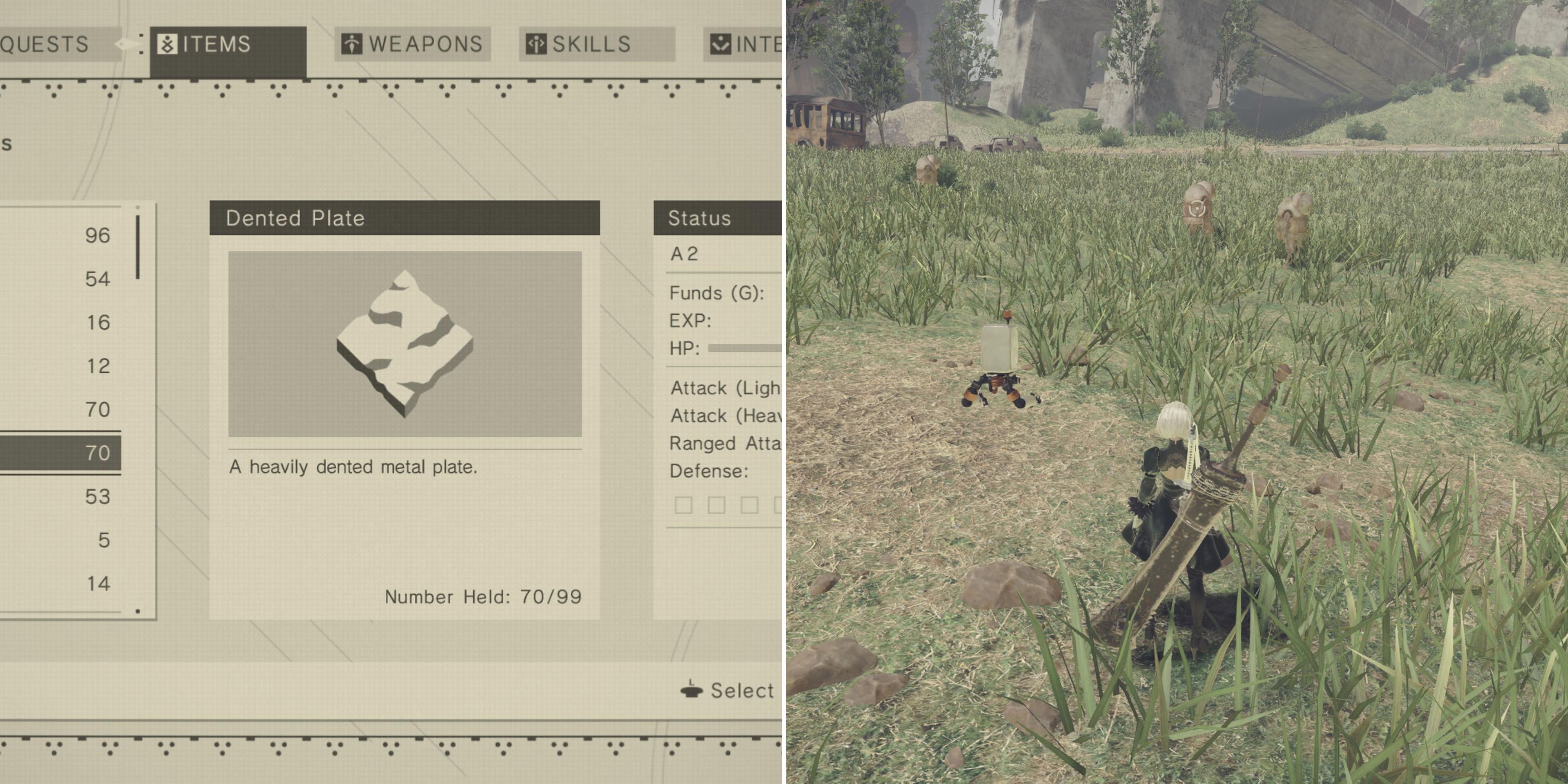 Cari lokasi plat yang berkulit di Nier: Automata