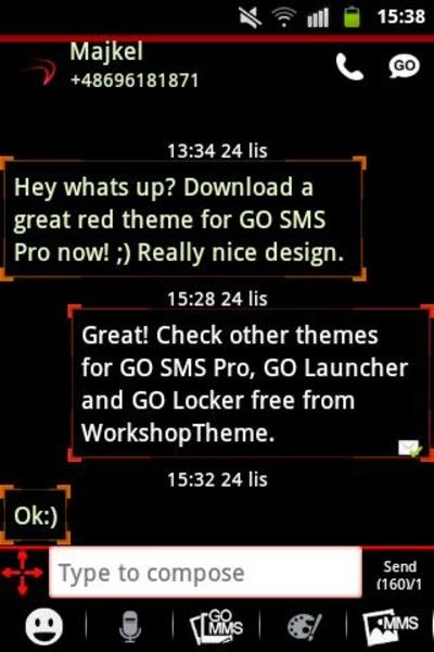 Theme Red Neon GO SMS स्क्रीनशॉट 4